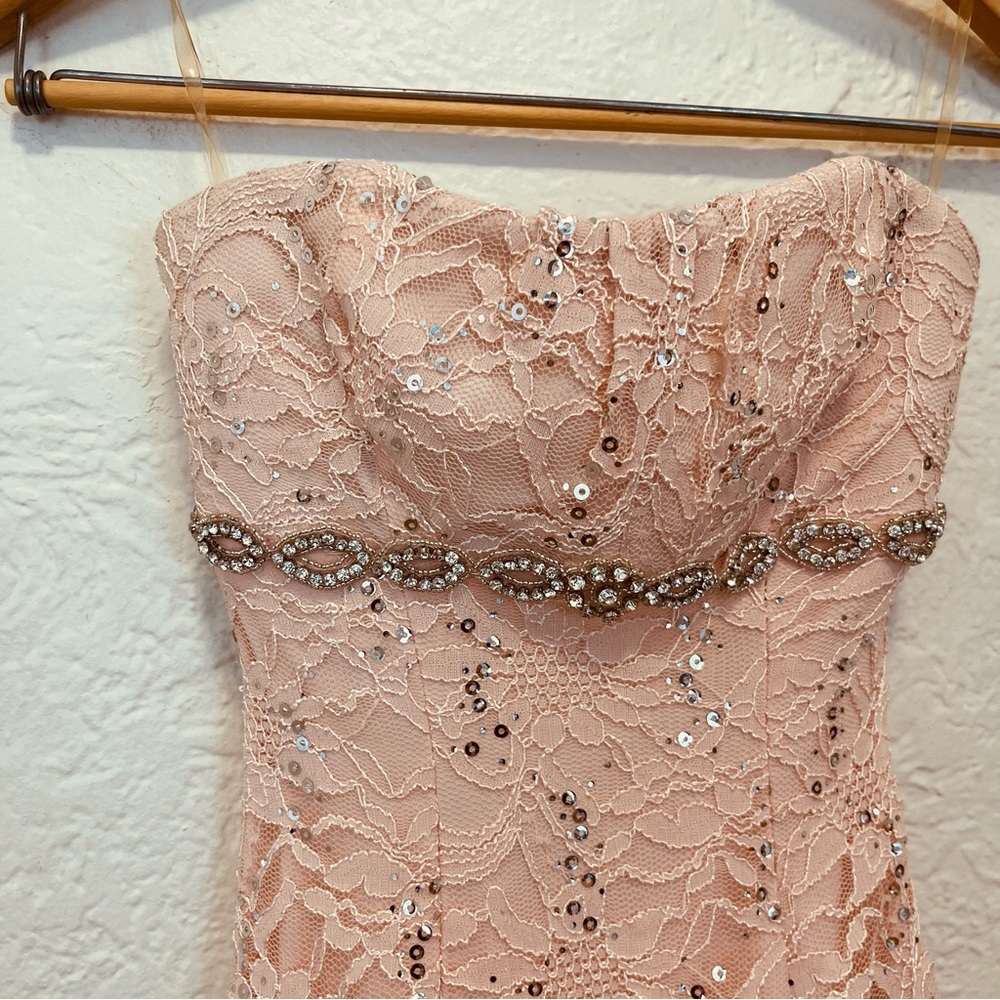Vintage Y2k 90s Pink Lace Gown Dress Sequins Jewels My Michelle 1 XXS Prom - Picture 4 of 13